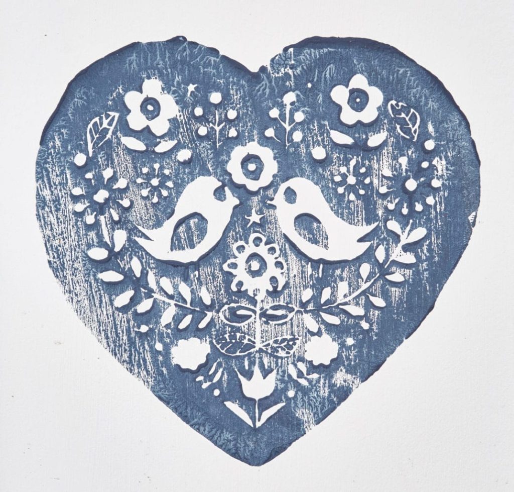 Ukrainian Folk Art Playhouse by Annie Sloan Painters in Residence shed eleven Lino-cut heart shaped design in Chalk Paint®