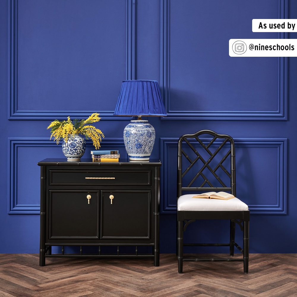 Annie Sloan Napoleonic Blue Wall Paint used on Panelled Wall