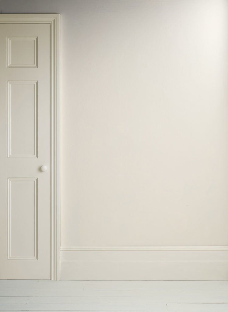 Lifestyle Image of Annie Sloan Satin Paint in Old White featuring painted door and skirting