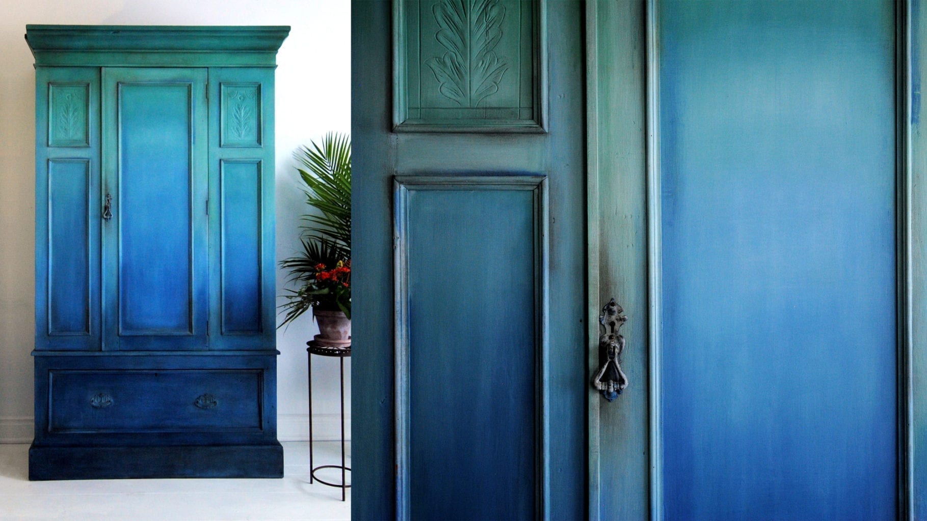 Annie Sloan Painter in Residence Ildiko Horvath blue and green ombre wardrobe painted with Chalk Paint®