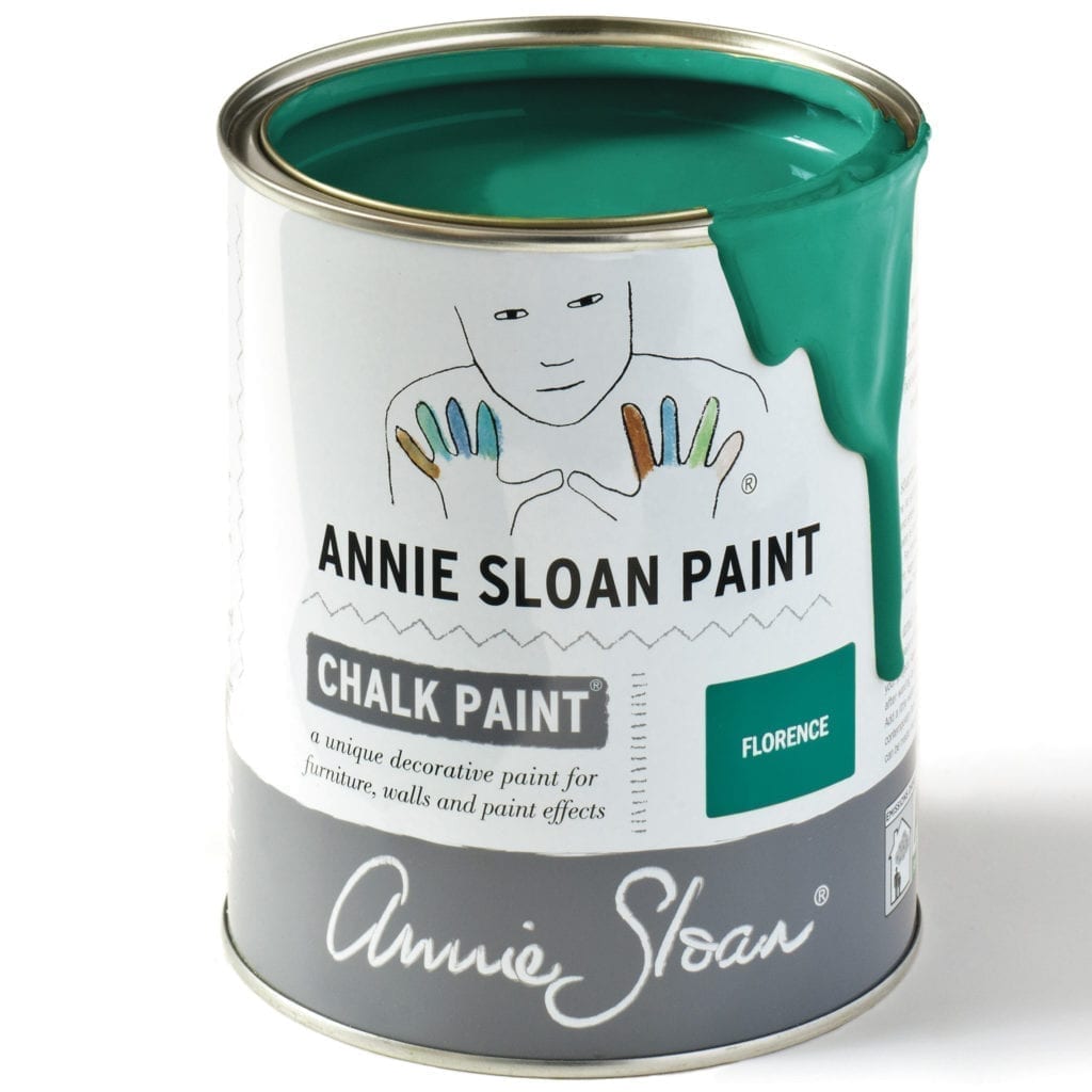1 litre tin of Florence Chalk Paint® furniture paint by Annie Sloan, a bright coppery green colour