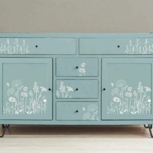 Chest of drawers painted with Chalk Paint® by Annie Sloan in Provence and stencilled with the Meadow Flowers Stencil