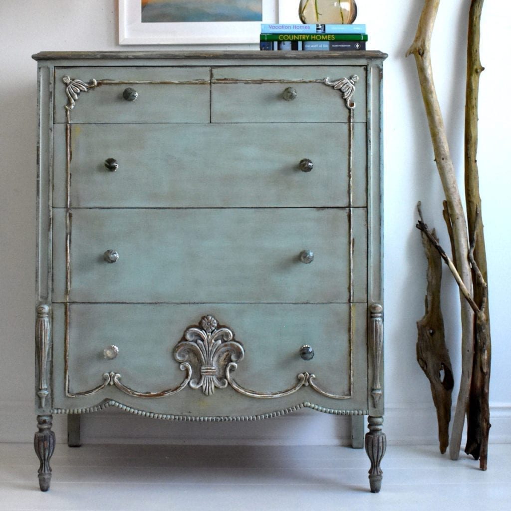 Rustic chest of drawers painted with Chalk Paint® by Annie Sloan in Duck Egg Blue by Painter in Residence Ildiko Horvath