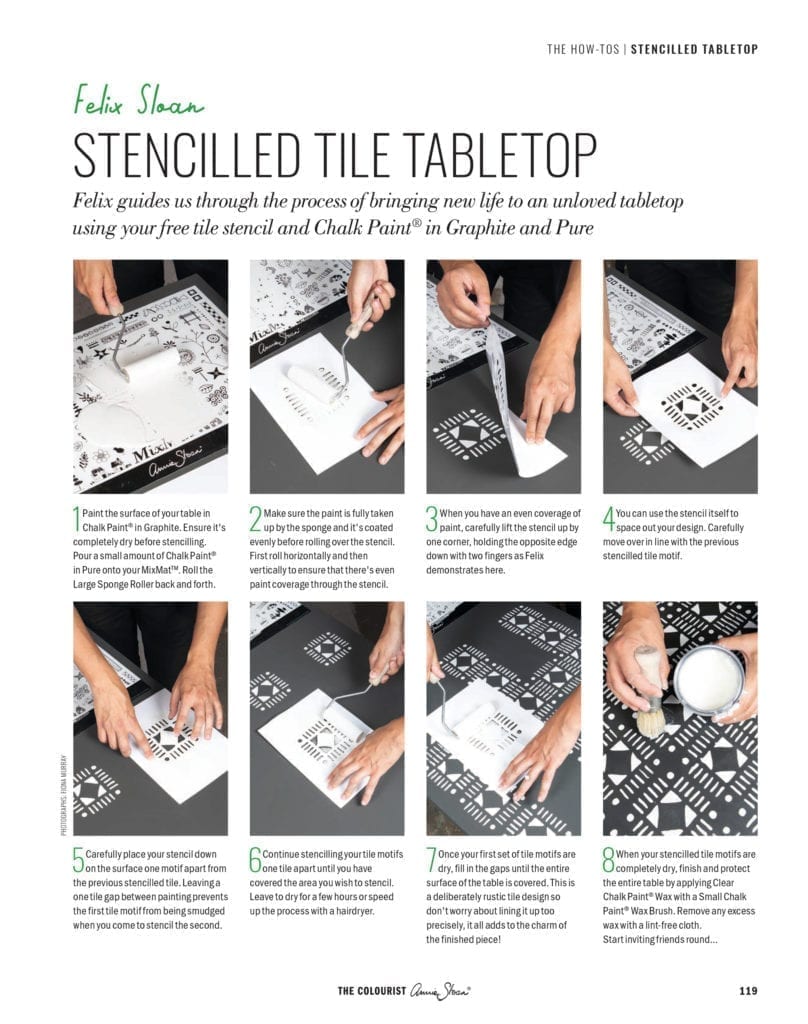 The Colourist Issue 1 by Annie Sloan how to use your free stencil step by step page 2