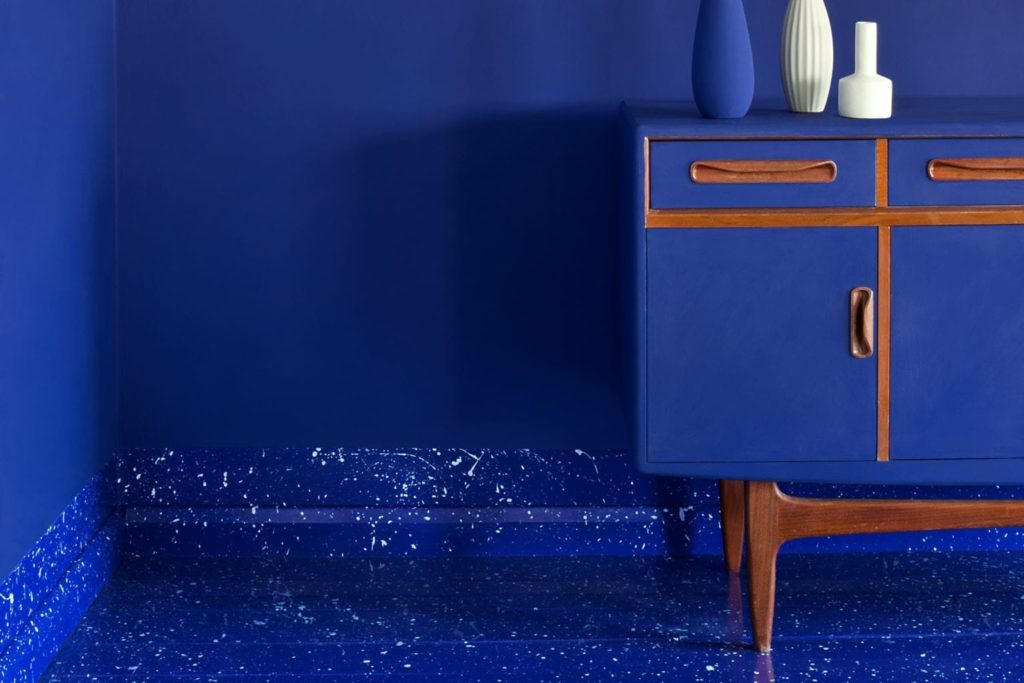 Walls, floors and G Plan sideboard painted with Chalk Paint® by Annie Sloan in Napoleonic Blue
