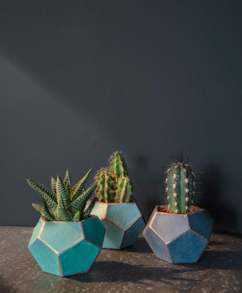 Painted Pentagon Planters with Chalk Paint® in Provence, Florence and Aubusson Blue and finished with Copper Gilding Wax