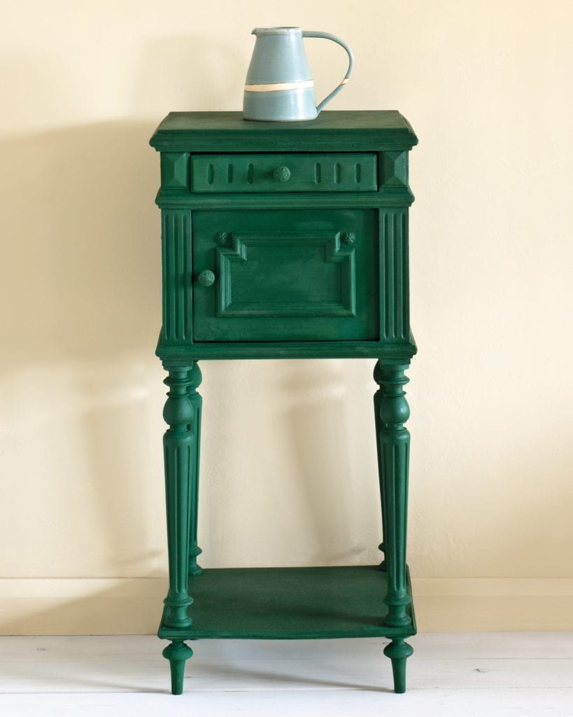 Side table painted with Chalk Paint® in Amsterdam Green, a strong, deep forest green