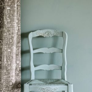Duck Egg Blue Wall Paint by Annie Sloan, chair painted with Chalk Paint® in Duck Egg Blue and Tacit in French Linen curtain