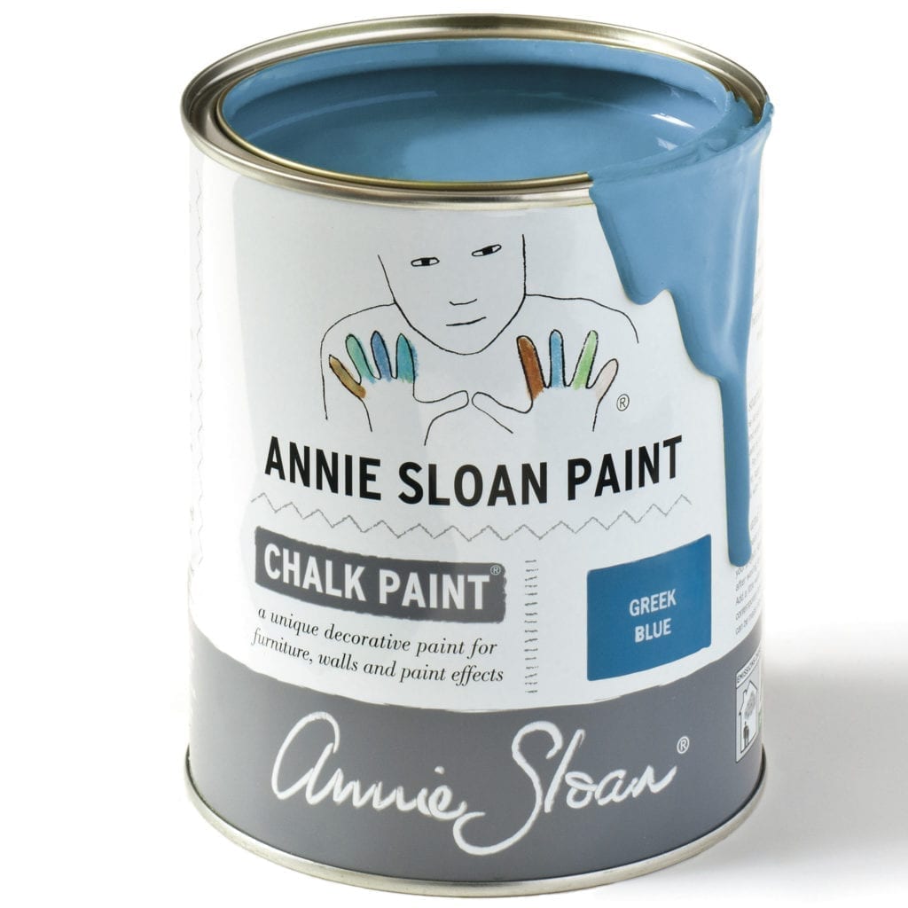 1 litre tin of Greek Blue Chalk Paint® furniture paint by Annie Sloan, a fresh Mediterranean blue
