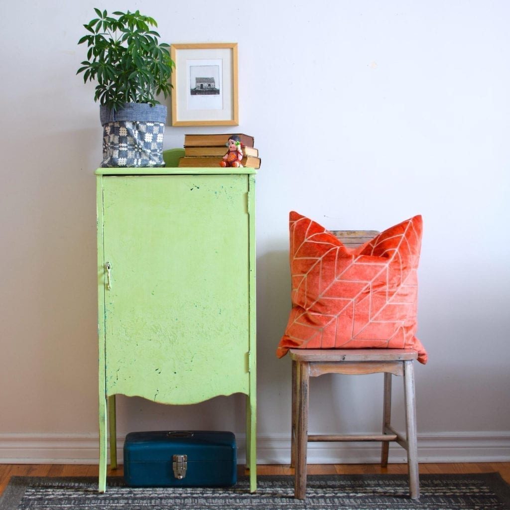 Jelena Pticek's tallboy cupboard painted with Chalk Paint® by Annie Sloan in Lem Lem and Aubusson Blue