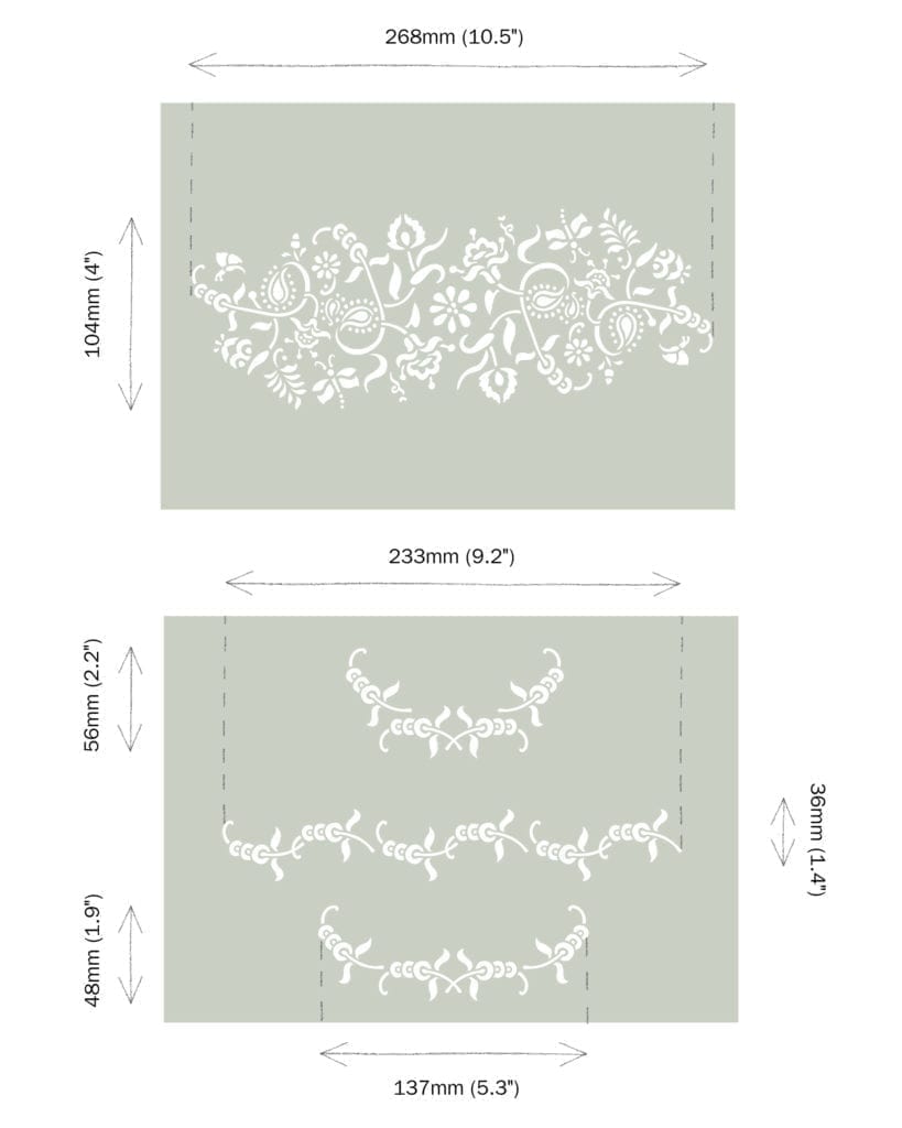 Paisley Floral Garland Stencil by Annie Sloan dimensions
