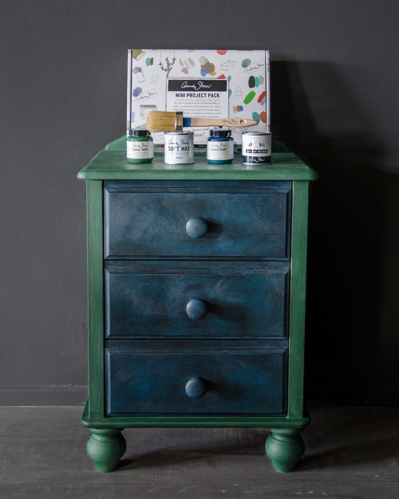 Side table painted with Chalk Paint® in Aubusson Blue and Amsterdam Green from the Mini Project Pack by Annie Sloan