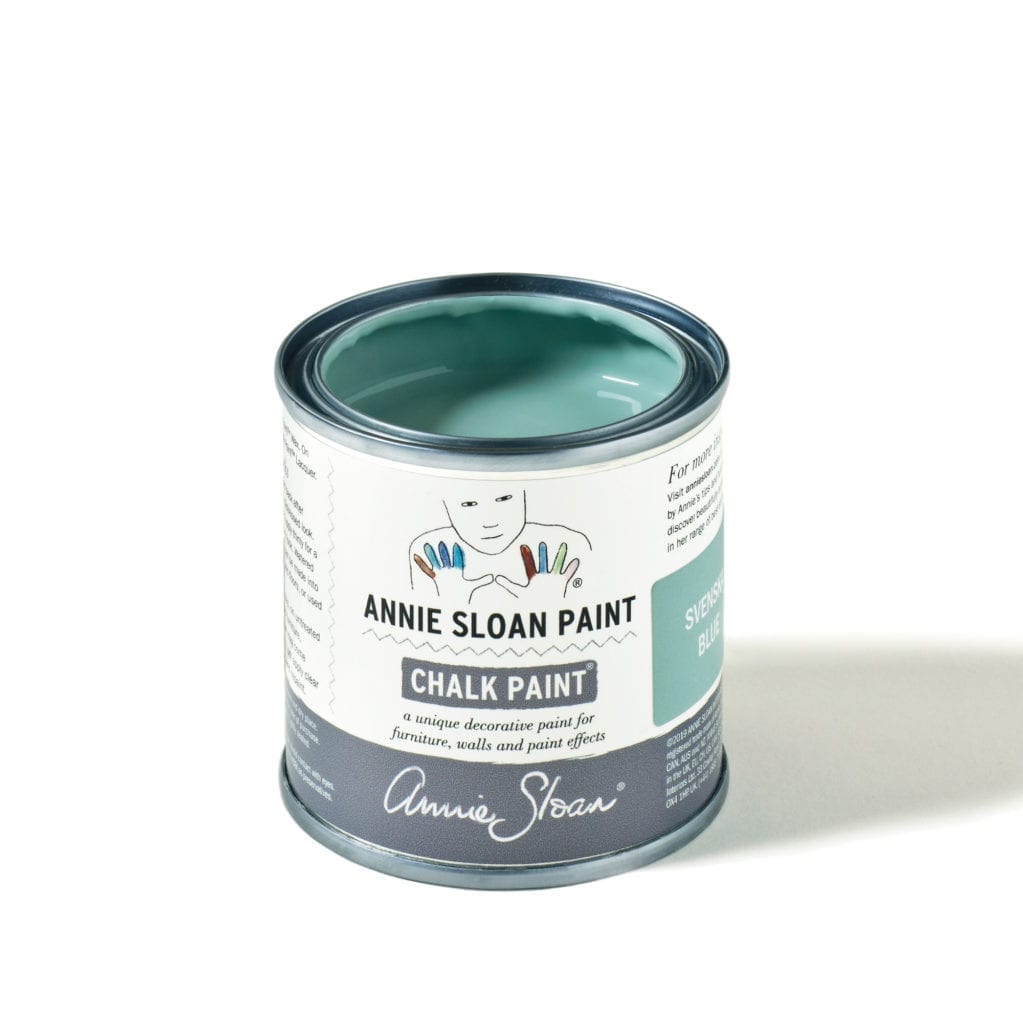 120ml tin of Svenska Blue Chalk Paint® furniture paint by Annie Sloan, a crisp and cool toned blue-grey