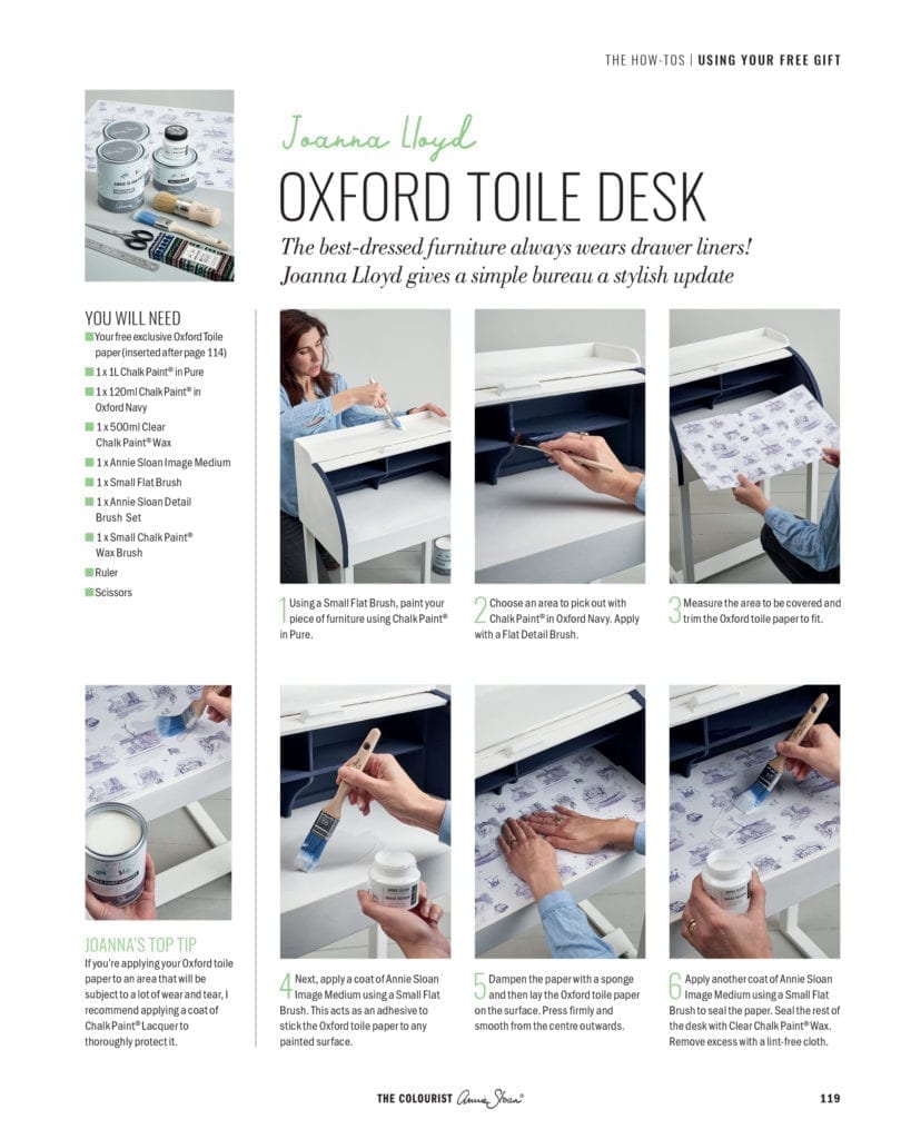 The Colourist Issue 4 by Annie Sloan how to use Oxford toile paper page 2