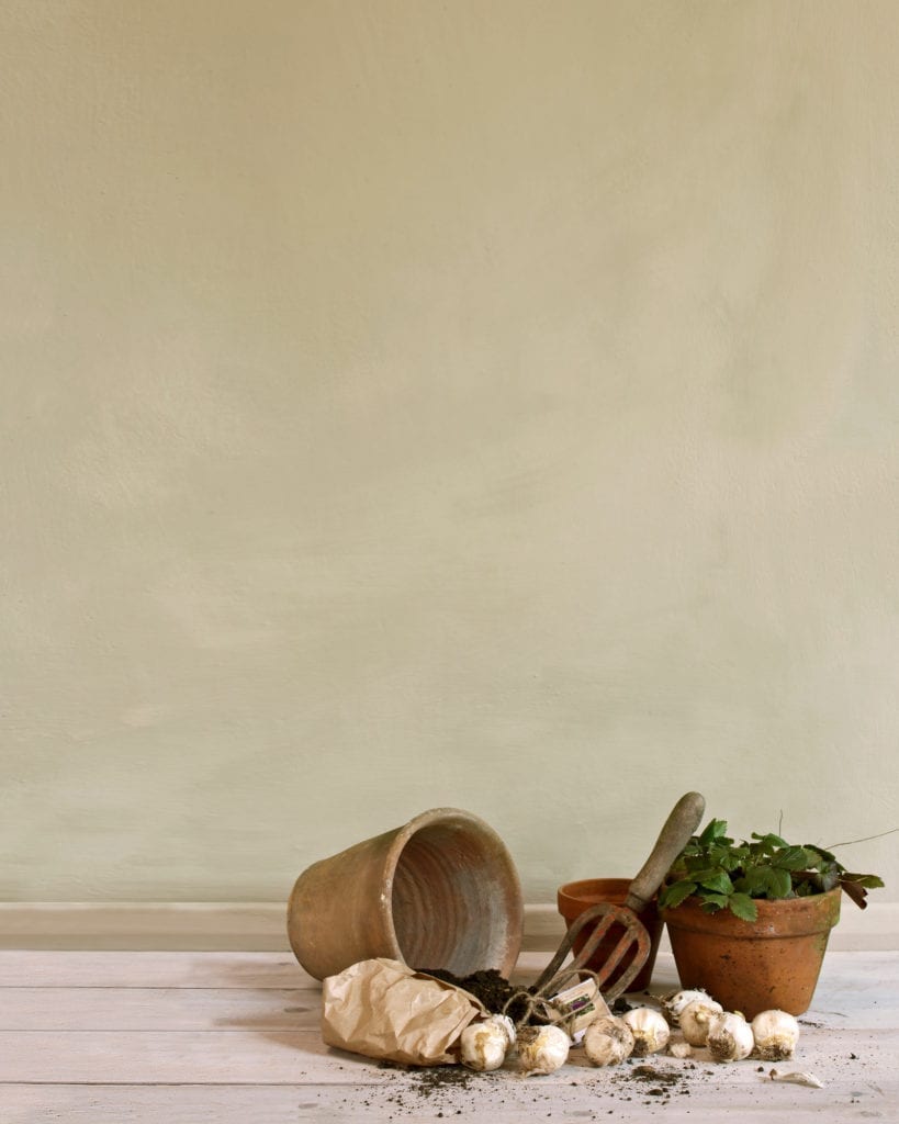 Wall painted with Wall Paint by Annie Sloan in Versailles, a soft, delicate, lightly yellowed dusky green