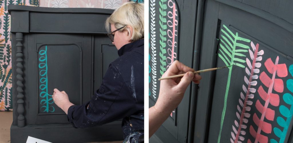 Botanical Chest of Drawers painted by Lucy Tiffney for The Colourist Issue 1 with Chalk Paint® by Annie Sloan step 1 and 2