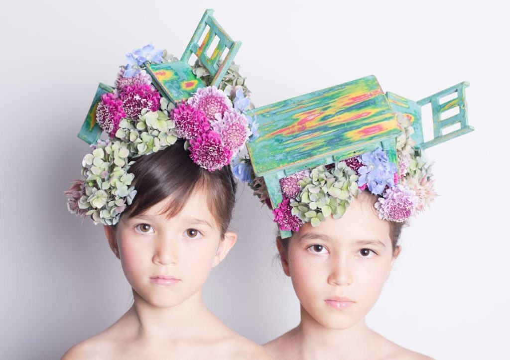Floral Furniture Headress by Annie Sloan Painter in Residence Hanayuishi Takaya with Dolls’ House Furniture painted with Chalk Paint®