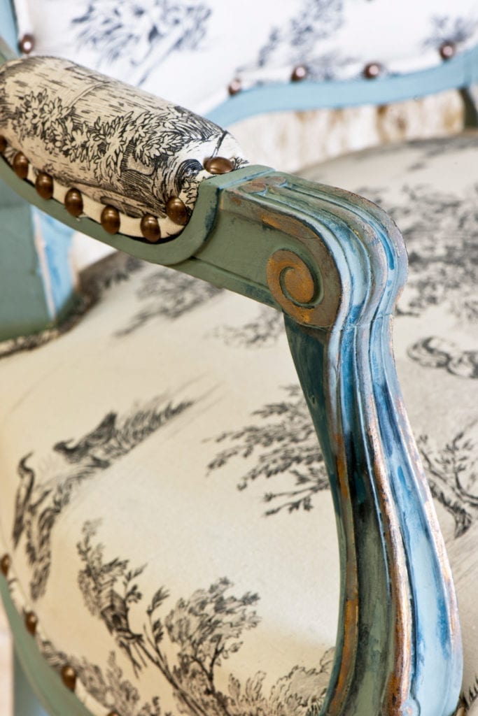 Gilded Rococo Toile Chair painted with Chalk Paint® by Annie Sloan from Colour Recipes published by Cico photos by Christopher Drake