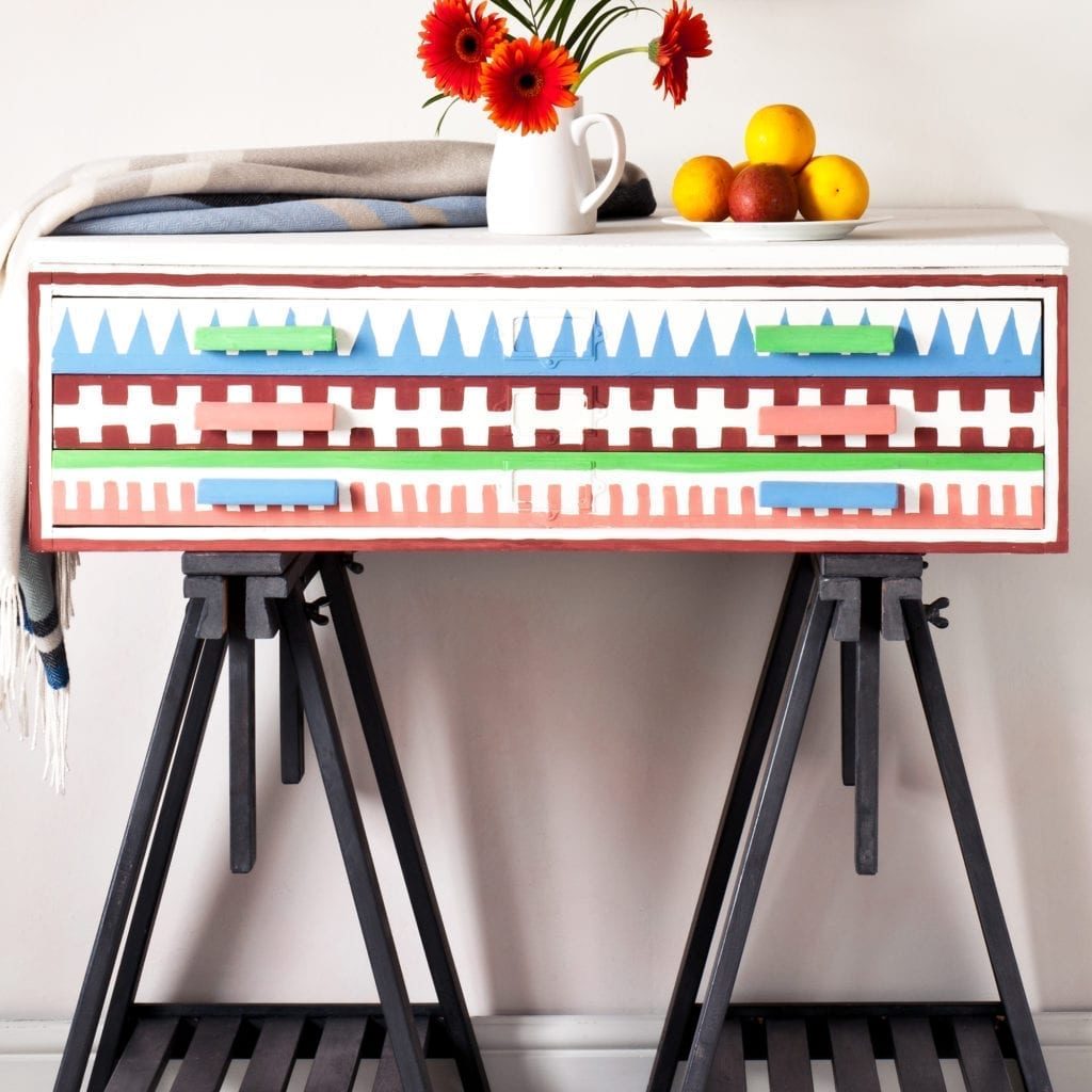 Geometric Graphic Plan Drawers painted by Annie Sloan in Chalk Paint®. Credit CICO Books Christopher Drake