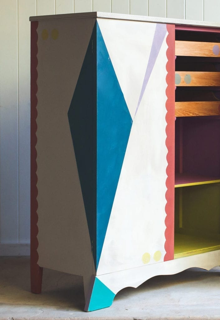 Memphis Group inspired cupboard painted by Painter in Residence Polly Coulson with Chalk Paint® by Annie Sloan before