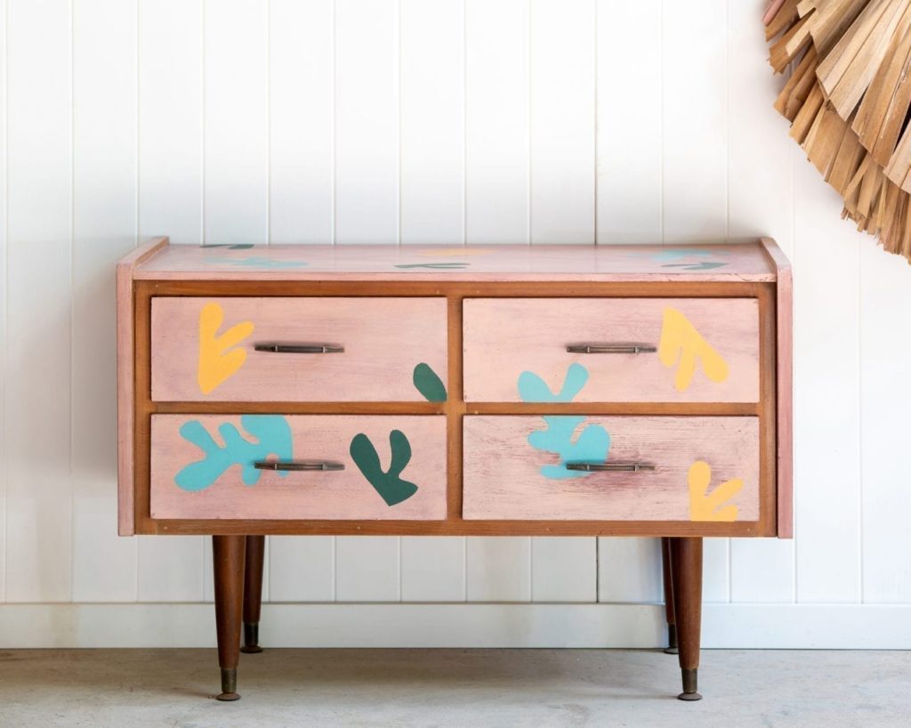 Matisse inspired mid-century lowboy cabinet by Annie Sloan Painter in Residence Polly Coulson with Chalk Paint®