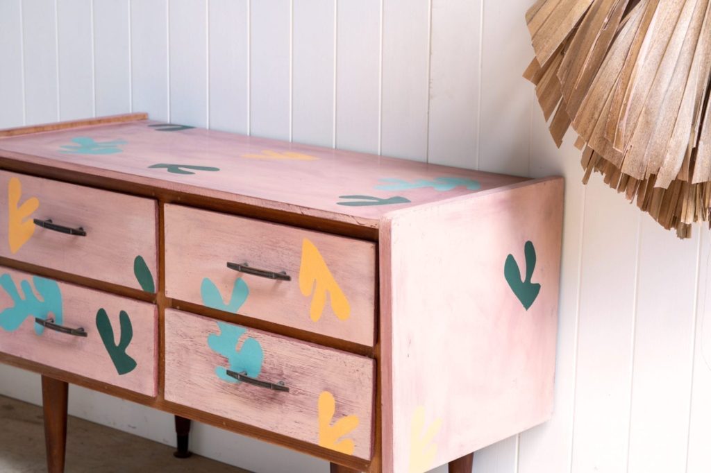 Matisse inspired mid-century lowboy cabinet by Annie Sloan Painter in Residence Polly Coulson with Chalk Paint®