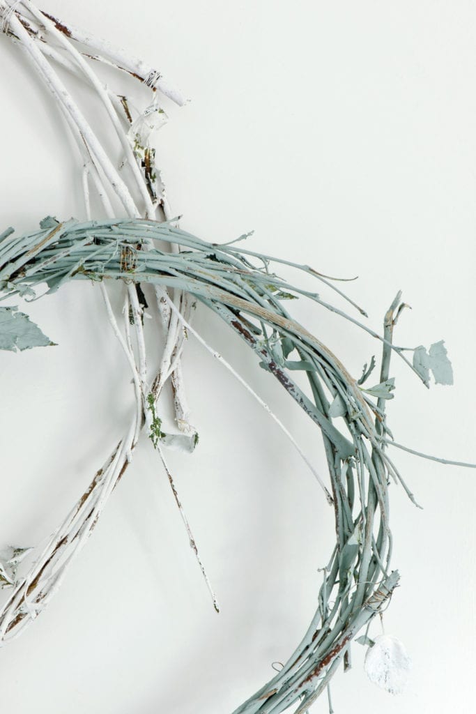 Minimal Scandinavian Forest Cabinet wreaths painted with Chalk Paint® in Old White and Duck Egg Blue