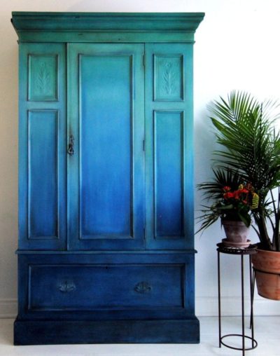 Ombre Wardrobe by Annie Sloan Painter in Residence Ildiko Horvath painted with Chalk Paint® blues
