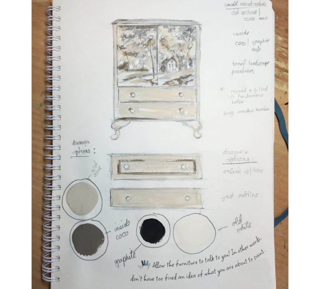 Painterly Cabinet by Annie Sloan Painter in Residence Karen Donnelly painted with Chalk Paint® in Old Ochre sketchbook