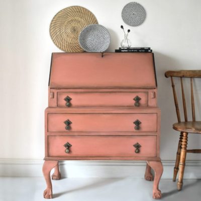 Vintage style bureau painted by Chloe Kempster with Chalk Paint by Annie Sloan in Scandinavian Pink and aged with Dark Wax