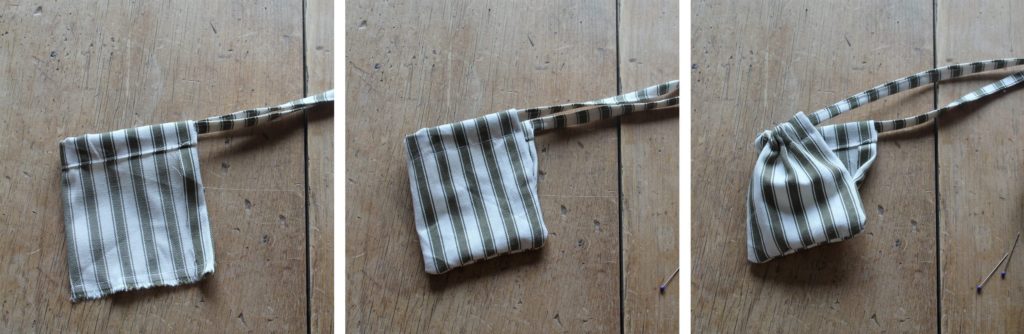 Ticking striped fabric by Annie Sloan in Olive for an advent calendar pouch