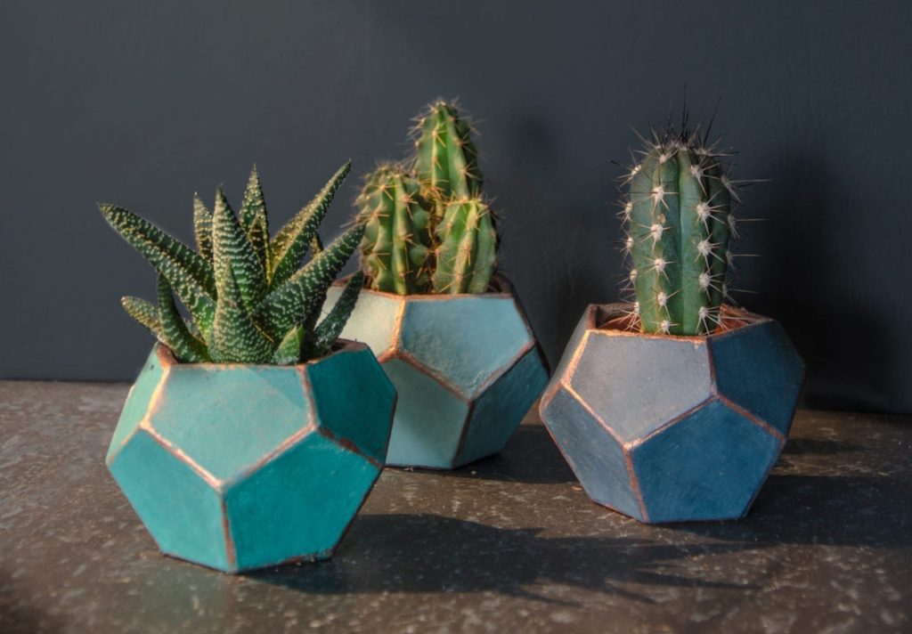 Painted Pentagon Planters with Chalk Paint® in Provence, Florence and Aubusson Blue and finished with Copper Gilding Wax