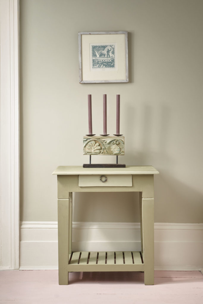 Annie Sloan Wall Paint in Cotswold Green with Side Table in the foreground