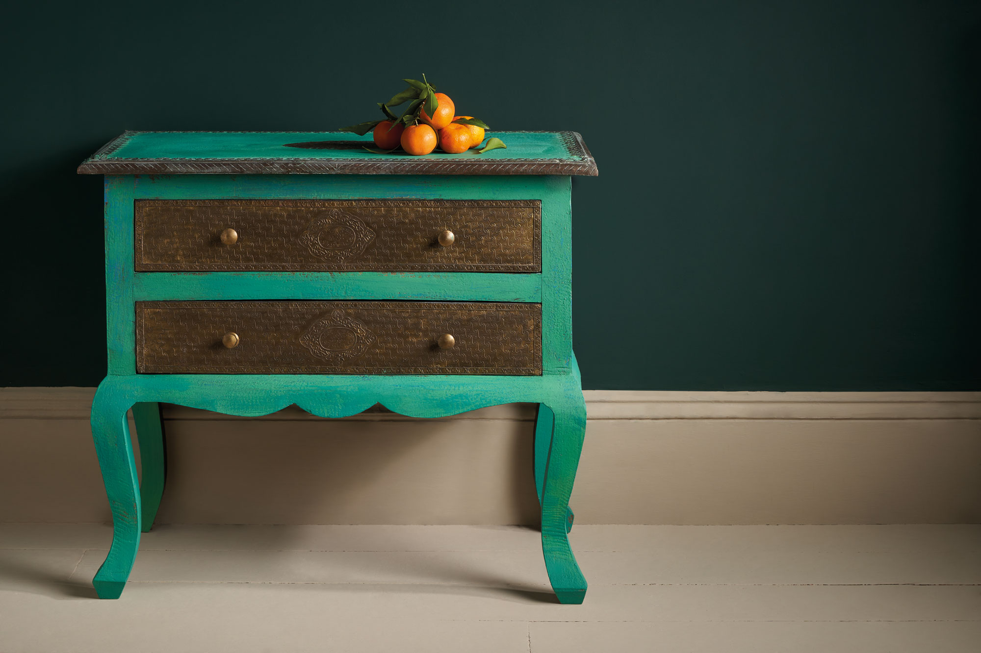 Annie Sloan Knightsbridge Green Wall Paint and Chest of Drawers