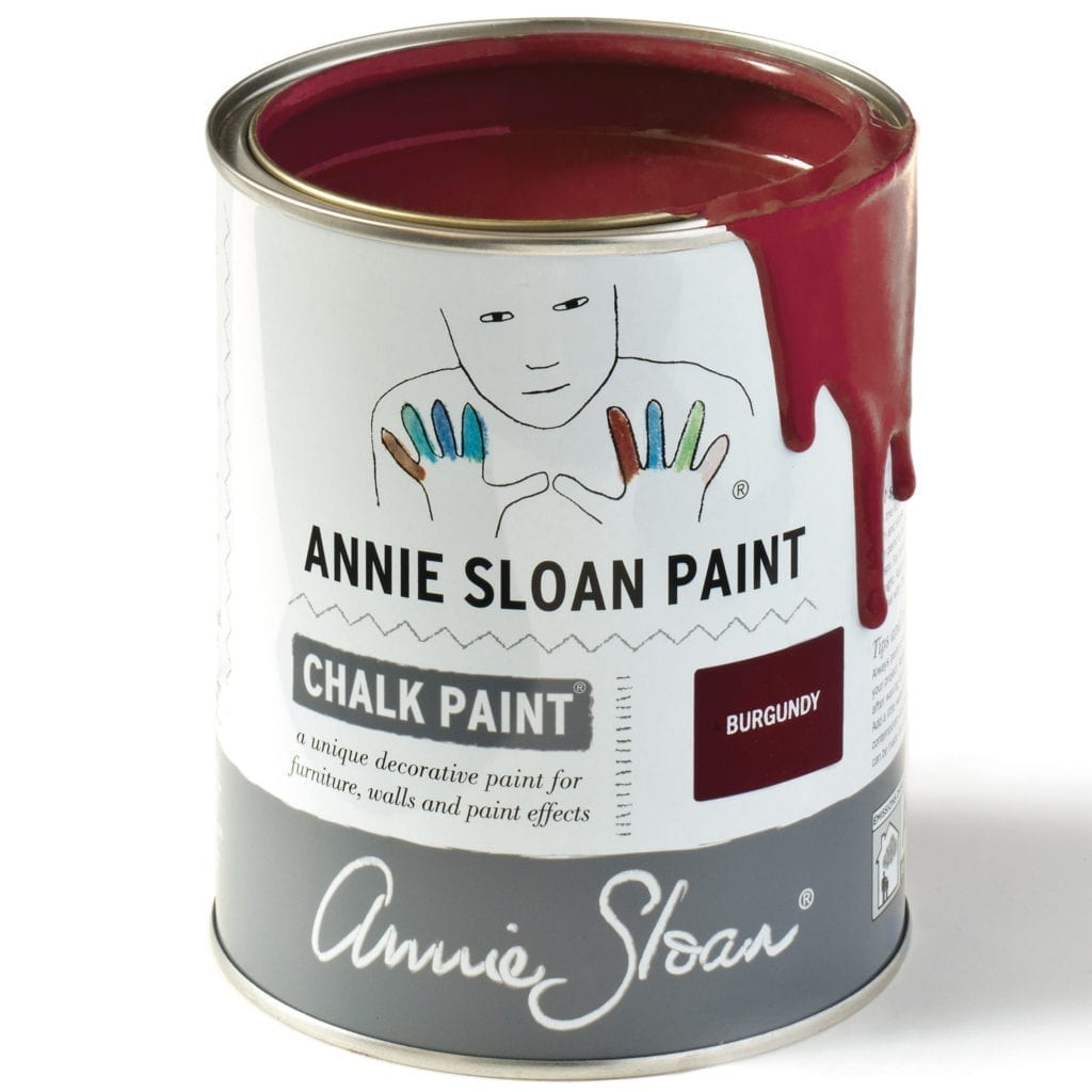 1 litre tin of Burgundy Chalk Paint® furniture paint by Annie Sloan, a rich deep warm red