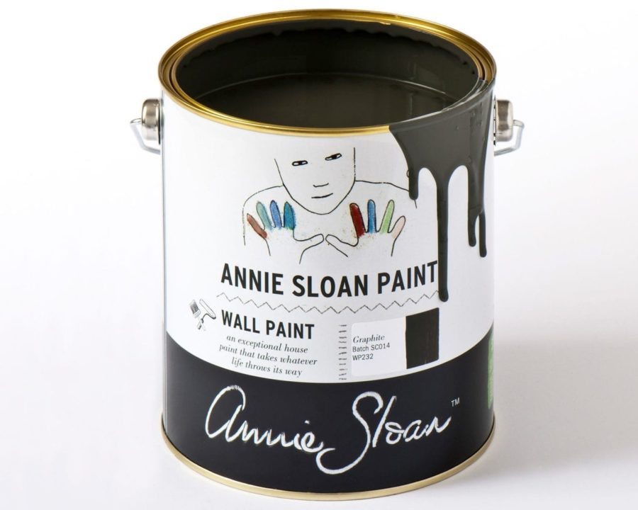 2.5 litre tin of Wall Paint by Annie Sloan in Graphite, a soft charcoal grey black