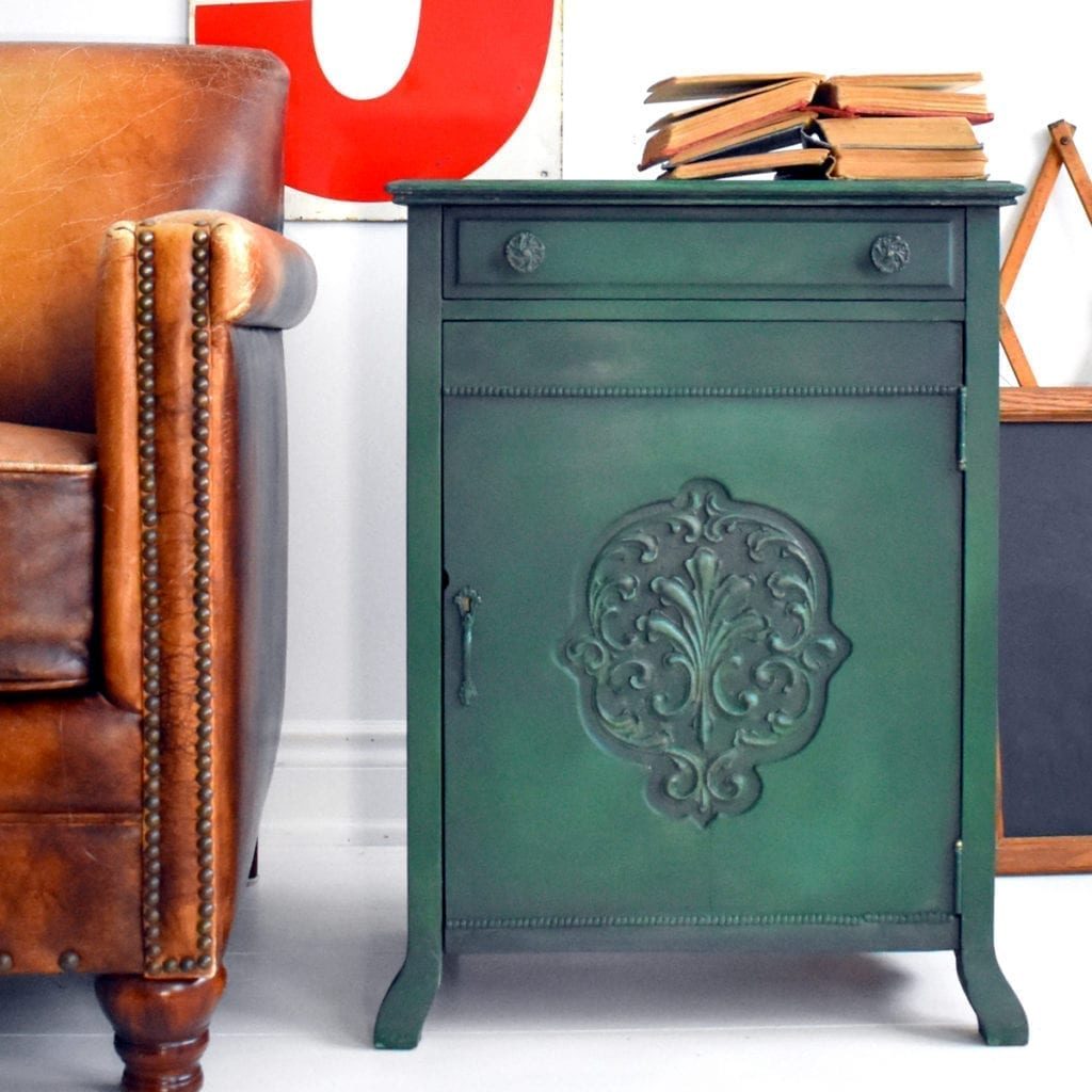 Industrial cabinet painted in Chalk Paint® by Annie Sloan in Amsterdam Green by Painter in Residence Ildiko Horvath
