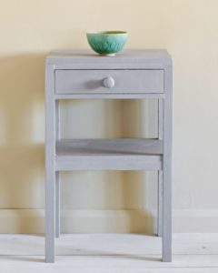 Side table painted with Chalk Paint® in Paloma, I litre tin of Paloma Chalk Paint® furniture paint by Annie Sloan, a sophisticated warm grey taupe lilac.