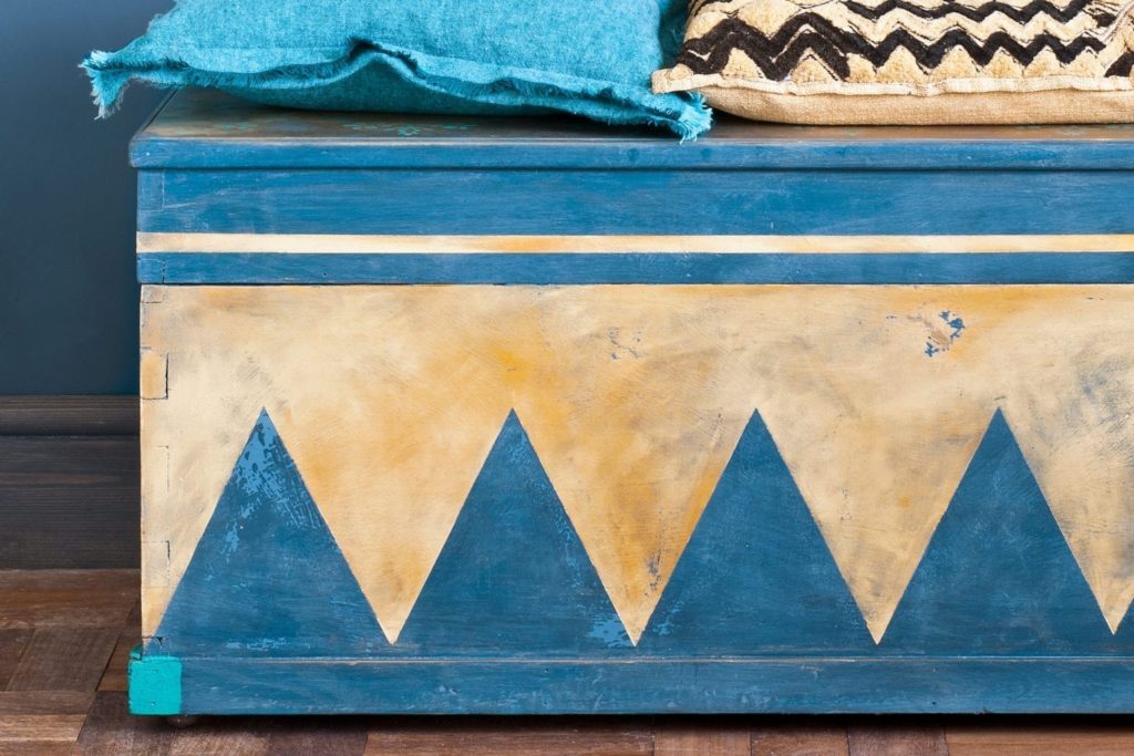 Trunk painted with Chalk Paint® by Annie Sloan in Aubusson Blue and Gold Gilding Wax