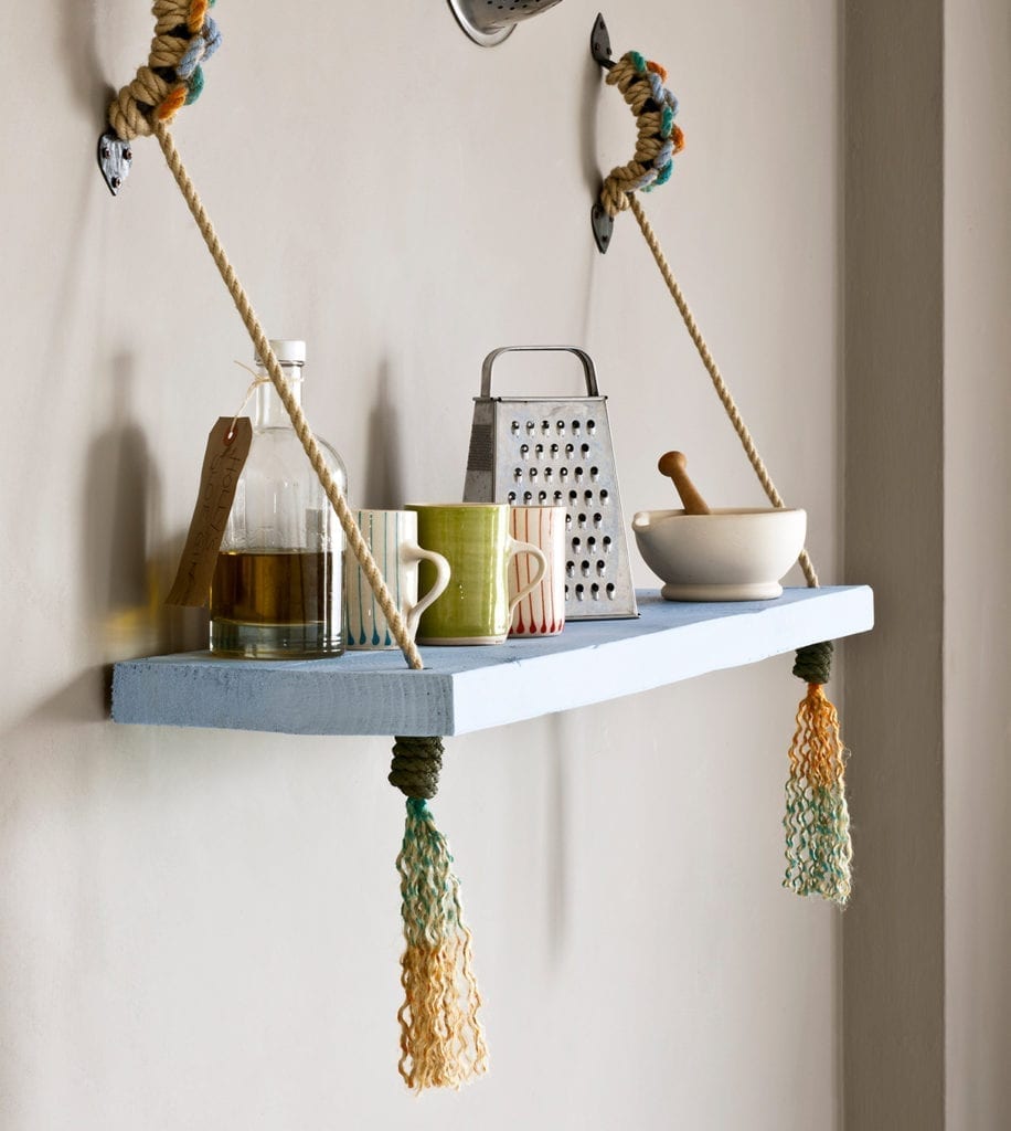 A painted kitchen rope shelf in Chalk Paint® furniture paint by Annie Sloan