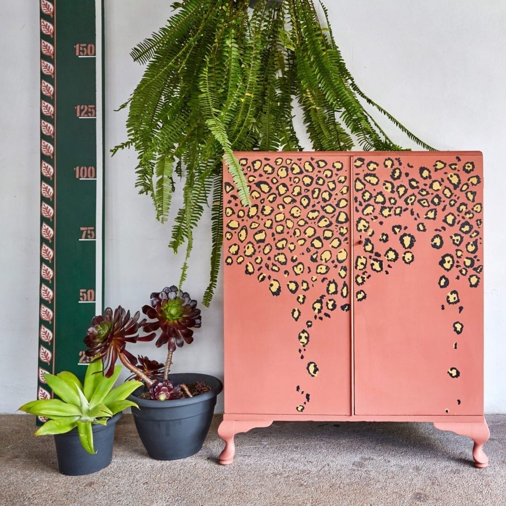 Batik Leopard Print Cupboard by Annie Sloan Painters in Residence shed eleven painted with Chalk Paint® in Scandinavian Pink