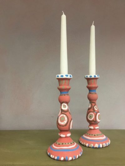 Painted Glass Candlestick Holders with Chalk Paint® by Annie Sloan in Scandinavian Pink
