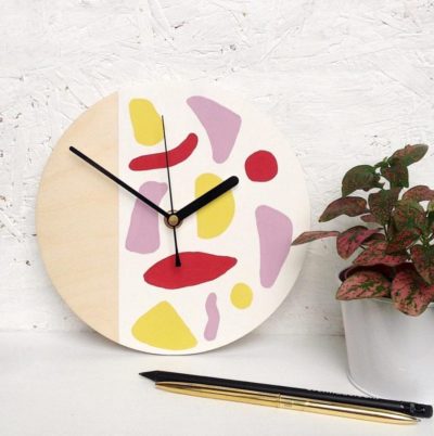 Show Your Bones Etsy seller clock painted with Chalk Paint® by Annie Sloan in Pure, Henrietta, English Yellow and Emperor’s Silk