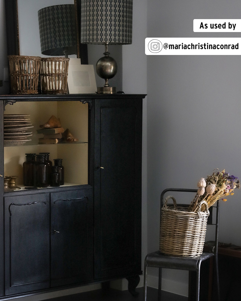 Annie Sloan Chalk Paint Athenian Black Cabinet with Cream Interior and Dried Flower Staging