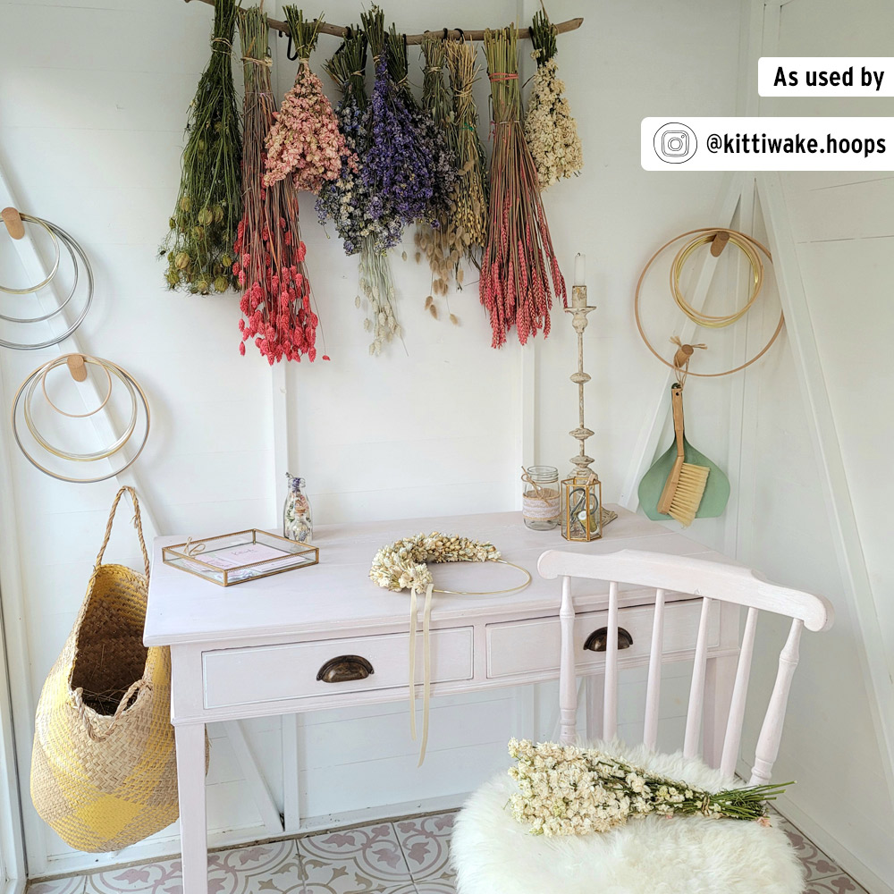 Annie Sloan Chalk Paint in Antoinette used on a wooden desk and chair with dried floral decor