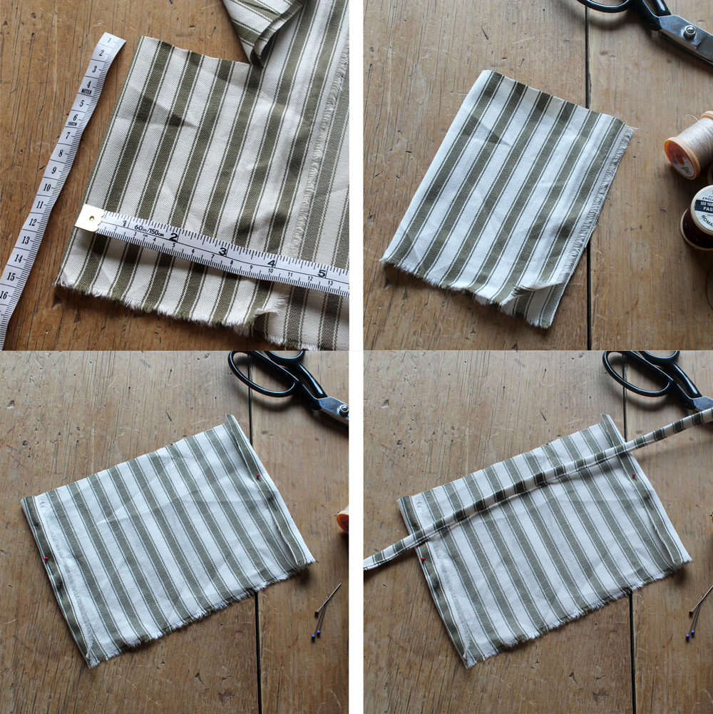 Step by Step of Ticking in Olive Cut Out to Create Advent Pouches