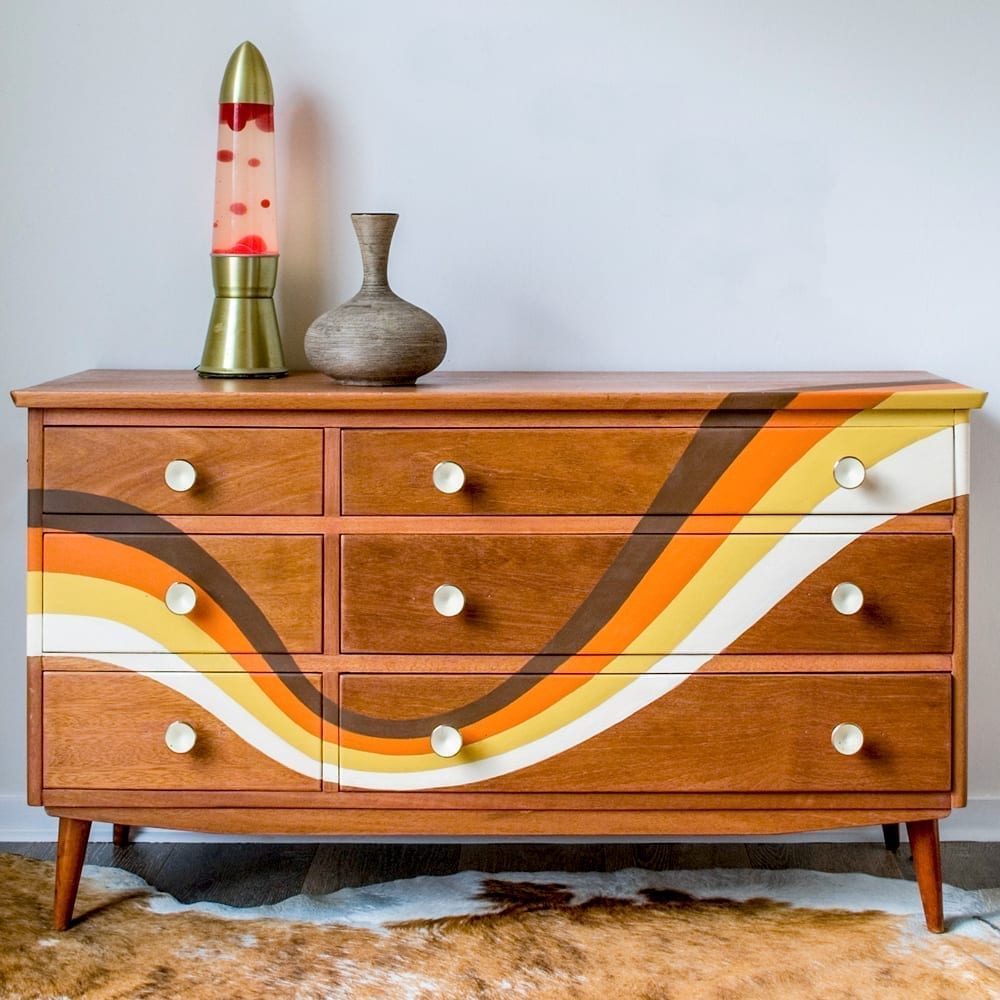 1970s inspired chest of drawers painted by Jeanie Simpson with Chalk Paint® by Annie Sloan