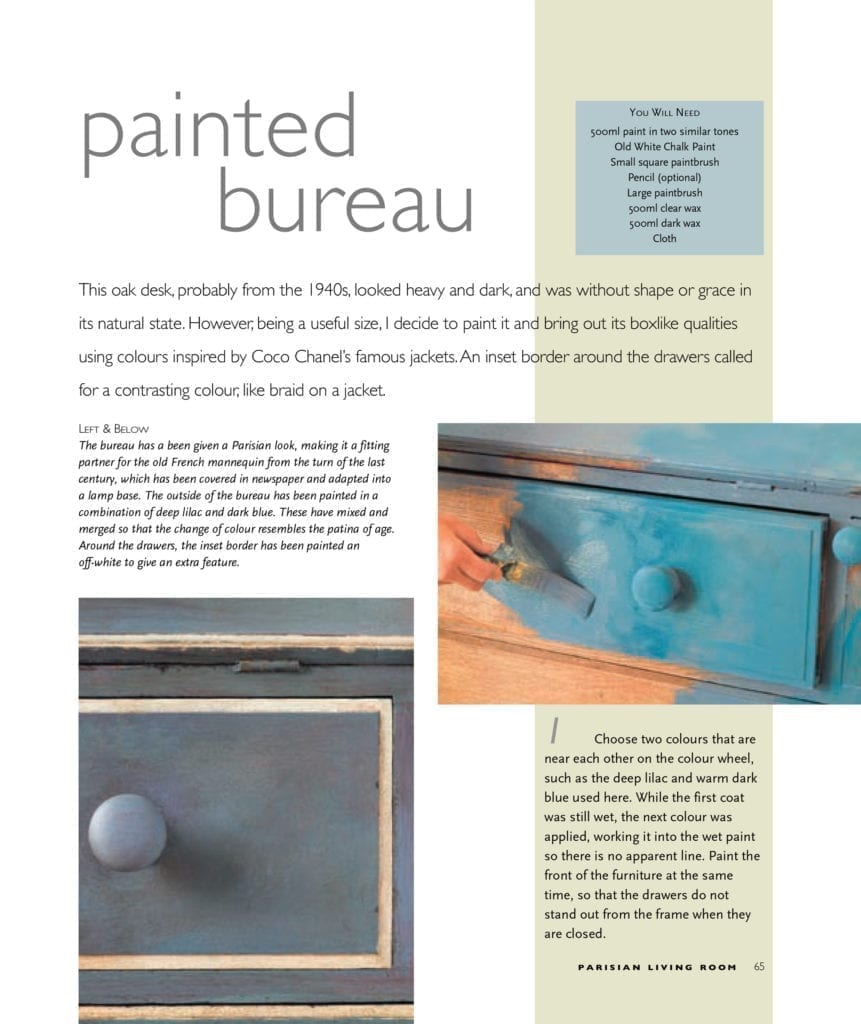 Creating the French Look by Annie Sloan book published by Cico Chalk Paint in Old Violet painted bureau page 65