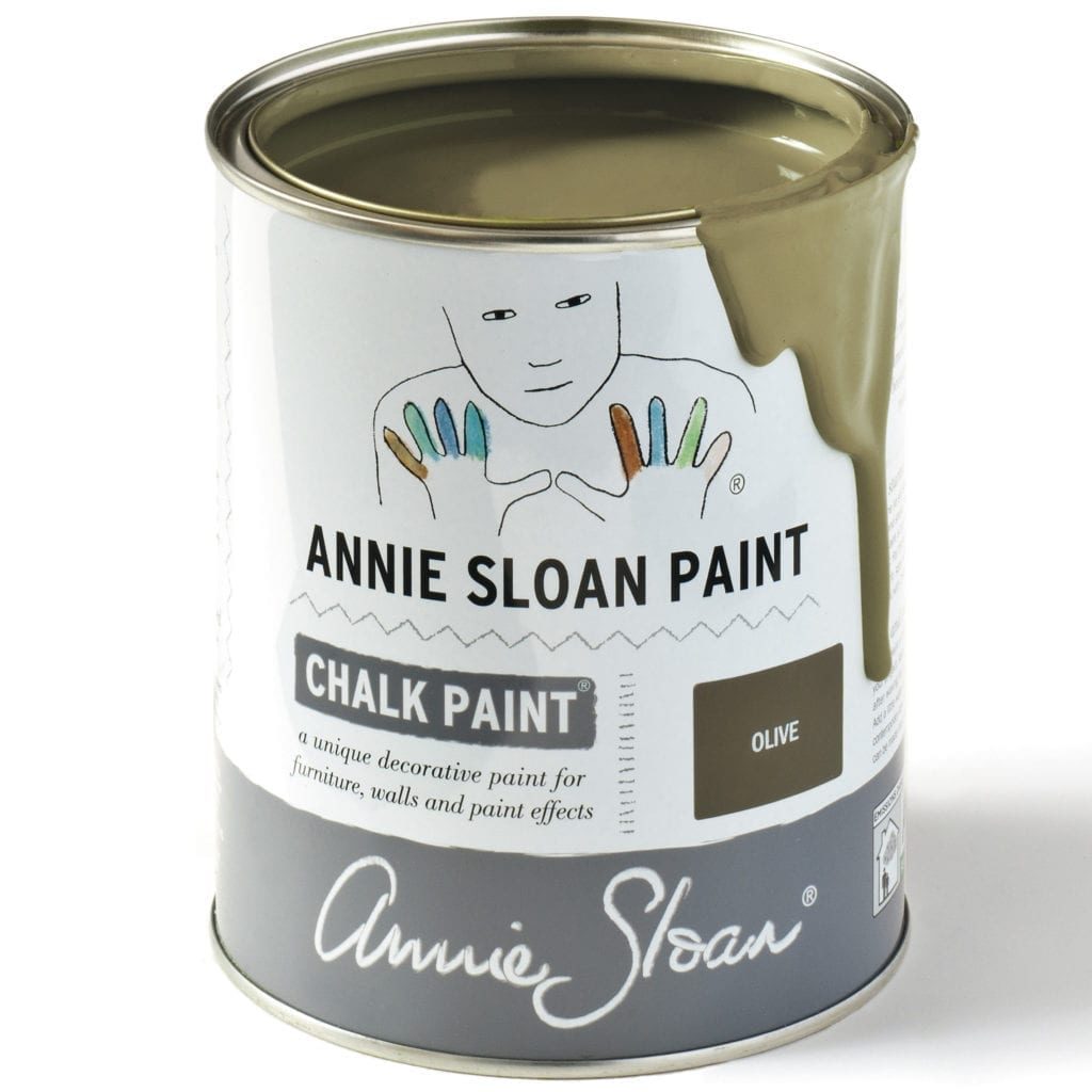 1 litre tin of Olive Chalk Paint® furniture paint by Annie Sloan, a traditional olive khaki green