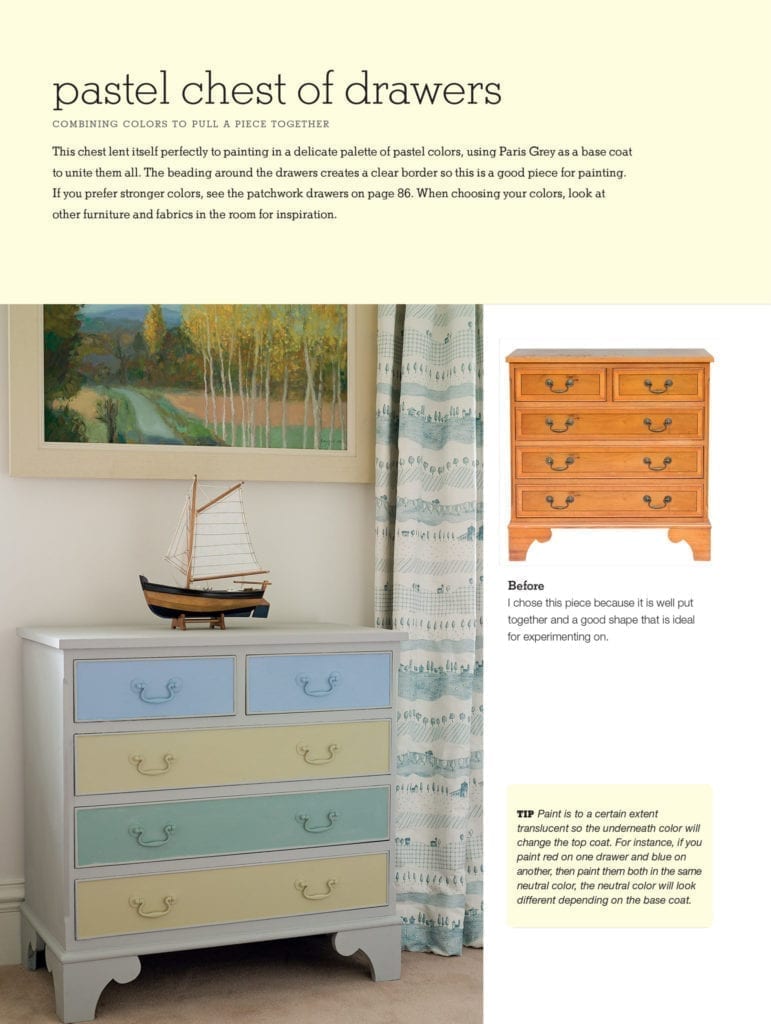 Quick and Easy Paint Transformations by Annie Sloan book published by Cico pastel chest of drawers page 88